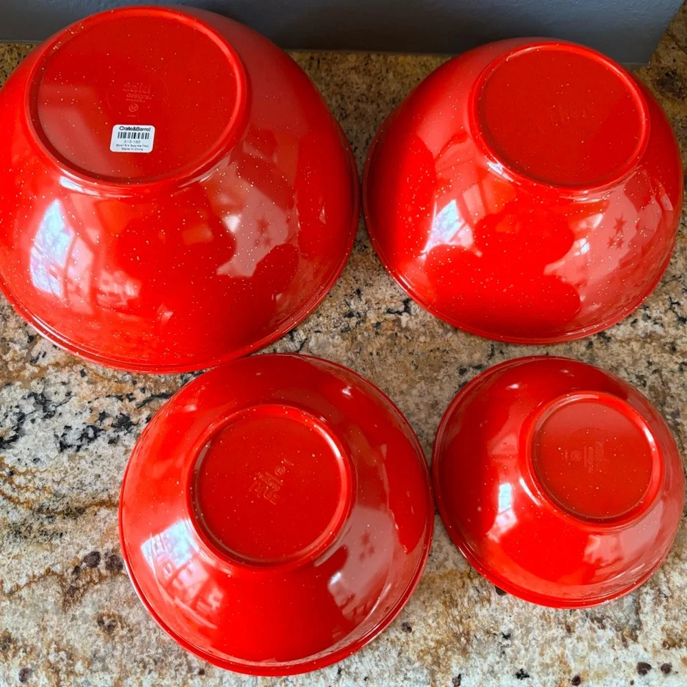 Crate&Barrel NWT red sparkle set of 4 melamine mixing bowls
